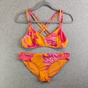 Athleta Bikini Womens M Orange Pink Kailua South Swell Strappy Back Mid Rise